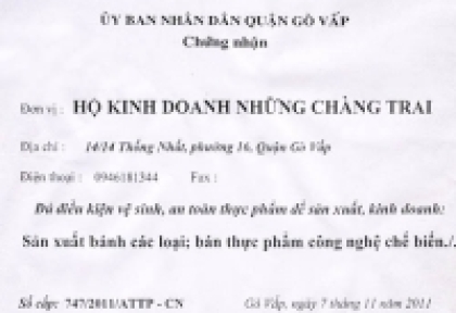 CHỨNG NHẬN VỆ SINH AN TOÀN THỰC PHẨM